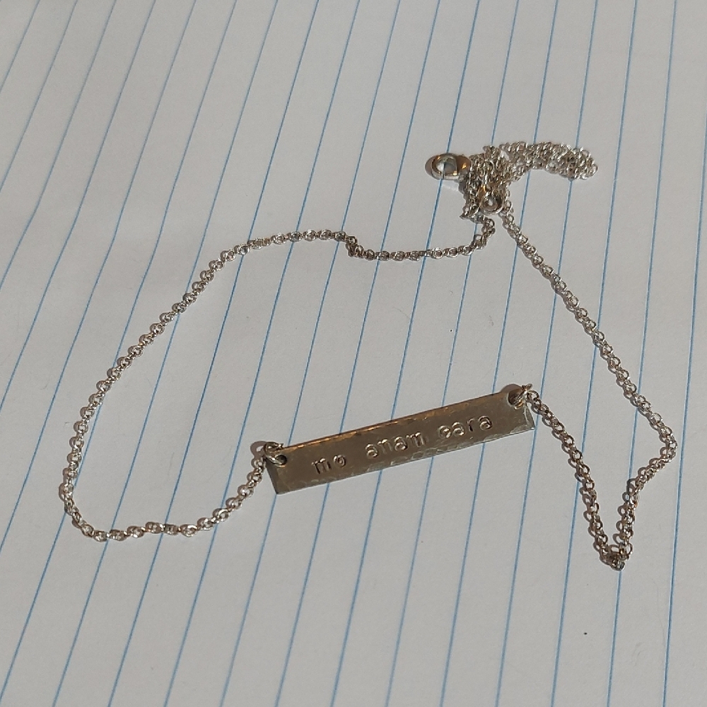 Mo Anam Cara My Soulmate Celtic Gaelic Script Silver Tone Bar Pendant Necklace